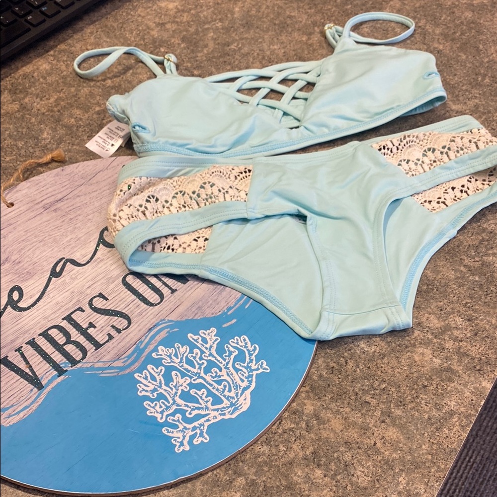 L*Space Sky Blue Bikini with Lace Accents